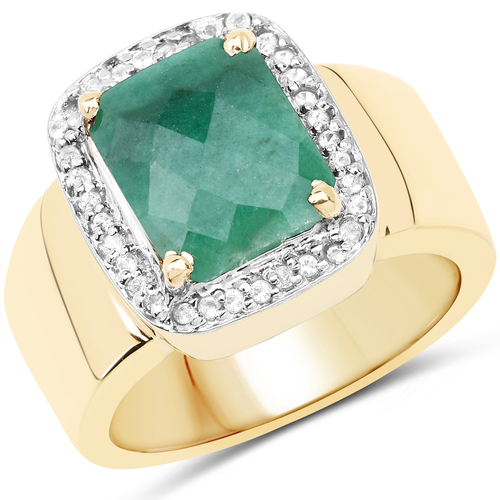 14K Yellow Gold Plated 6.12 Carat Dyed Emerald and White Topaz .925