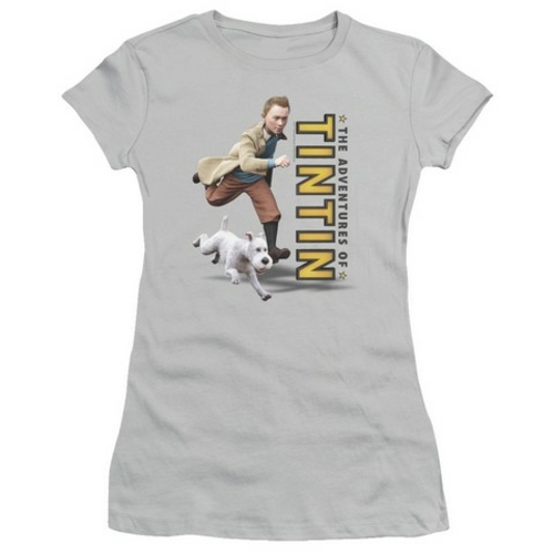 Trevco Tintin-Come On Snowy Short Sleeve Junior Sheer Tee, Silver 