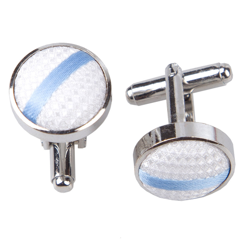 Single Stripe Cufflinks - White & Baby Blue