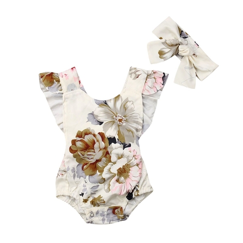 0 24M Baby Floral Bodysuit Clothes Set Infant