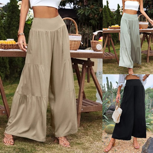 Summer Casual Wide Leg Cotton And Linen High Waist Loose Trousers Wome