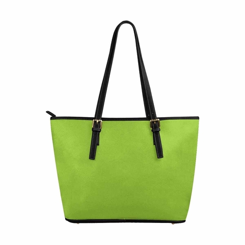 Large Leather Tote Shoulder Bag - Yellow Green