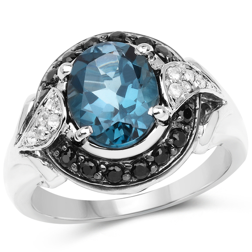 "4.27 Carat Genuine London Blue Topaz, Black Spinel & White Topaz .925