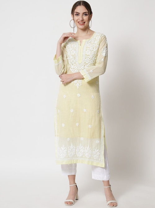 Chikankari Kota Cotton straight Kurta with Matching Slip (Size-S)