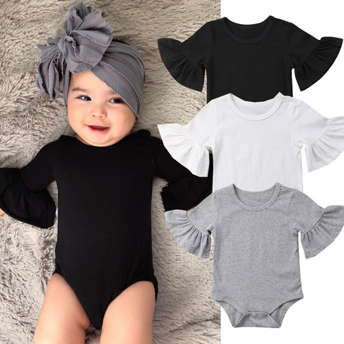 Baby Solid Cotton Flare Sleeve Bodysuits Newborn