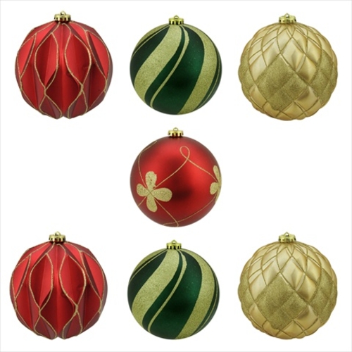 6 in. Matte And Glitter Red Gold And Green Earthy Shatterproof Ball Ch