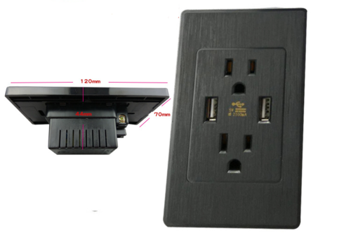 Home Decoration Dual USB Wall Socket US Plug-Brushed Black