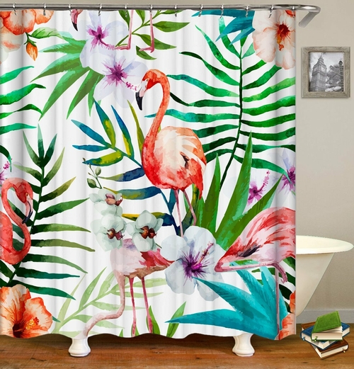 Art Painting Flamingos & Tropical Flowers Shower Curtain