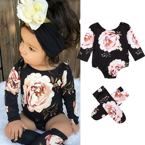 Newborn Baby Girls Boys Floral Jumpsuit Leg