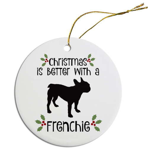 Mirage Pet ORN-R-B37 Breed Specific Round Christmas Ornament - Frenchi