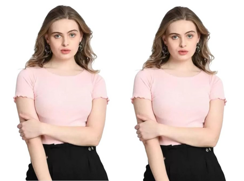 PINK Stylish and Latest Women's Casual Short Sleeves Round Neck Foral