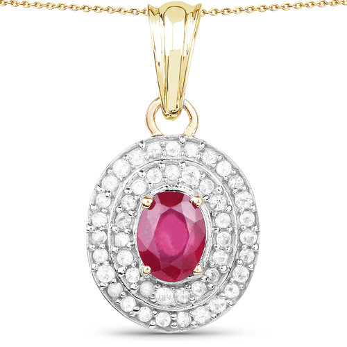 14K Yellow Gold Plated 2.52 Carat Glass Filled Ruby and White Topaz