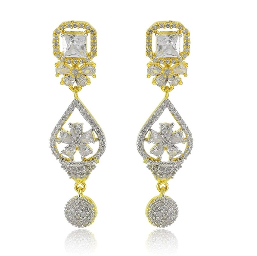 Stud Earrings CZ Pearl Dropping with Gold Plated For Women & Girls