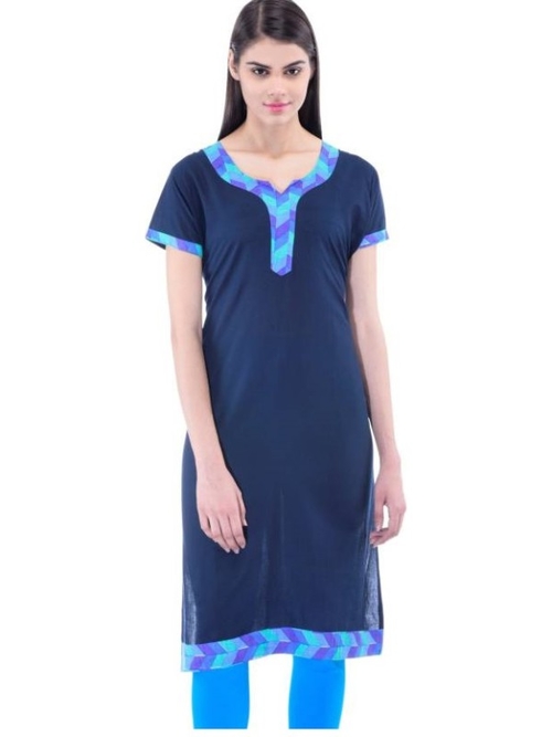 Women’s  Printed Navy Blue Straight  Kurta 