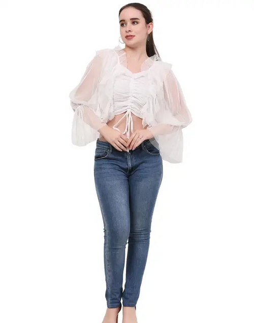 Casual Solid Women White Top