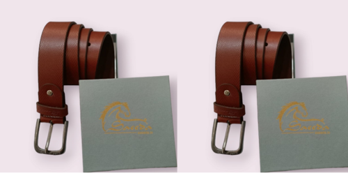 Men Black Genuine Leather Belt PACK OF 2 (Size-34) (Color-DARK BROWN)