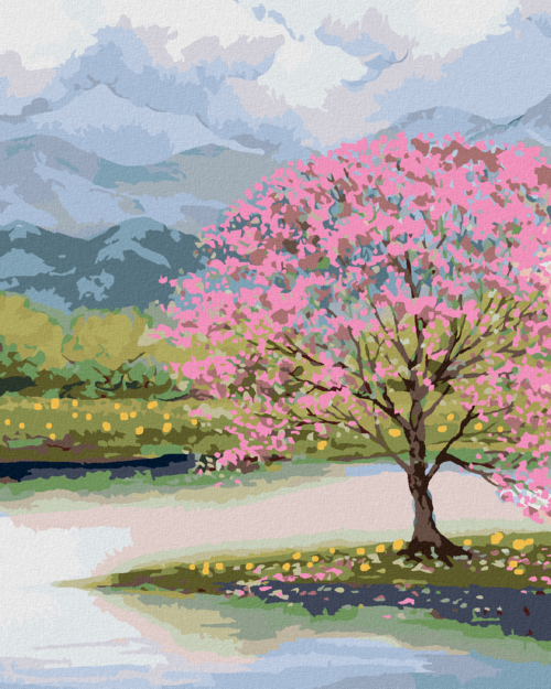 Paint by Numbers - CHERRY TREE IN BLOOM BY THE WATER