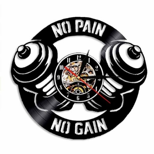 GYM ORNAMENT NO PAIN NO GAIN VINYL RECORD WALL CLOCK FANTASTIC