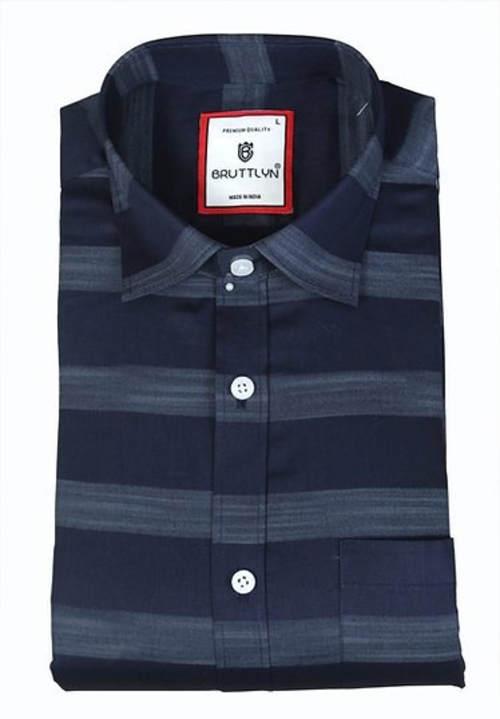 Men Navy Blue Striped Shirt Size L