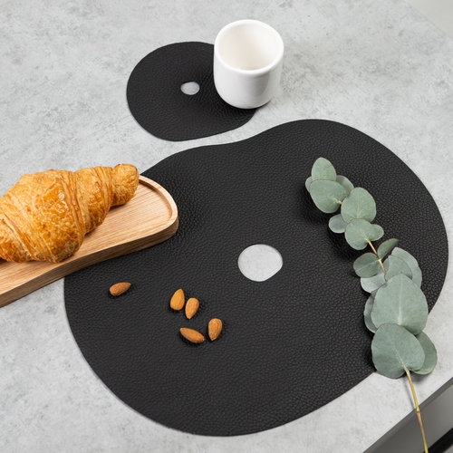 Natural leather placemat and coaster, black