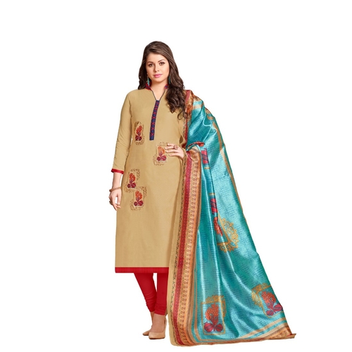 Chanderi Fabric Beige Color Dress Material