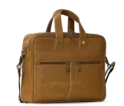 Modern Style Leather Laptop Bag with Adjustable Shoulder Strap-BEIGE