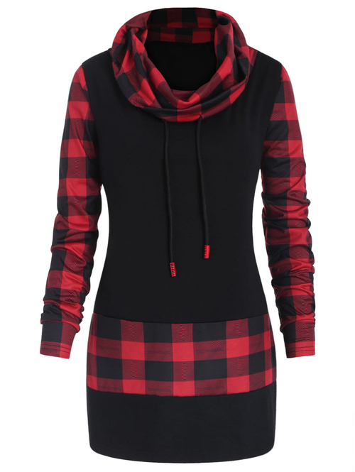  Women Plus Size Plaid Panel Heaps Collar