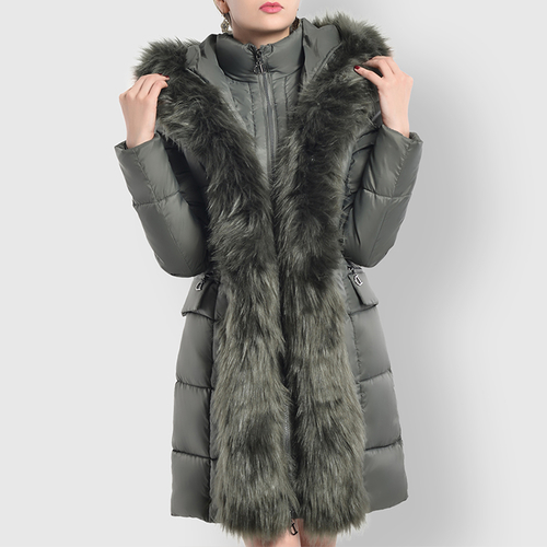  Fashion Women Faux Fur Collar Down Cotton