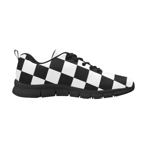 Sneakers for Women - Black and White Plaid Checker Print - Running Sho