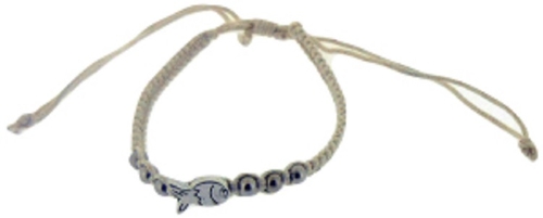 Solid Rock Jewelry 144738 White Cotton Adjustable Friendship with Fish