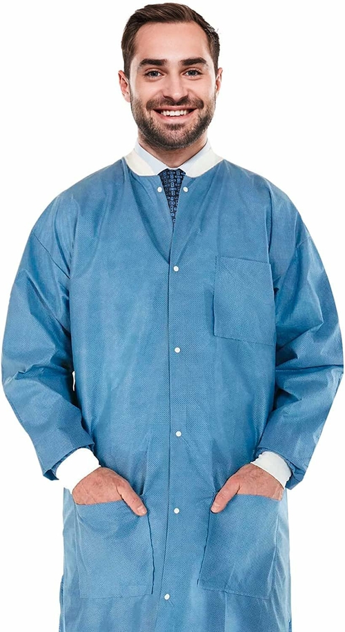 Disposable Lab Coats XX-Large. Pack of 10 Blue Adult Lab Coats for