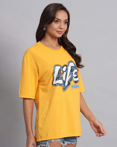 Women Typographic Print Crew-Neck T-Shirt YELLOW
