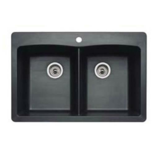 Silgranit II Diamond Drop-In Equal Double Bowl Kitchen Sink - Cinder