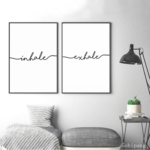 Minimalist Black White Exhale Inhale Letters