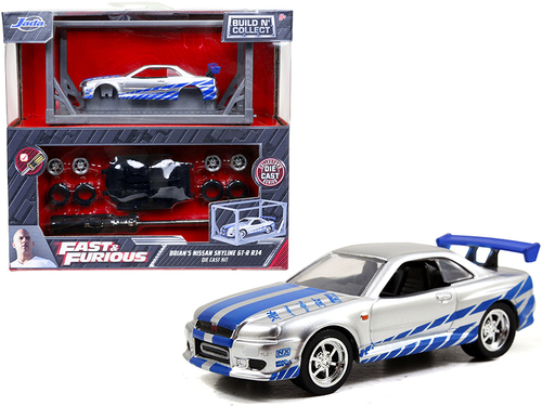Model Kit Brian\'s Nissan Skyline GT-R R34 Silver and Blue \Fast &