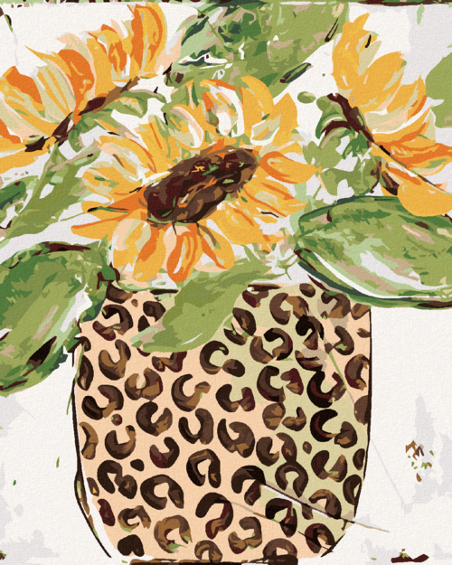 Paint by Numbers - SUNFLOWERS IN A LEOPARD VASE (HALEY BUSH)