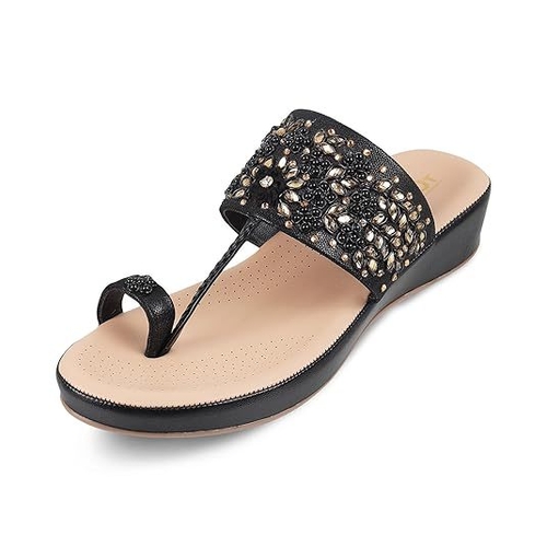 Ethnic Kolhapuri Heels For Women Stylish Soft Sole Footbed T-Strap