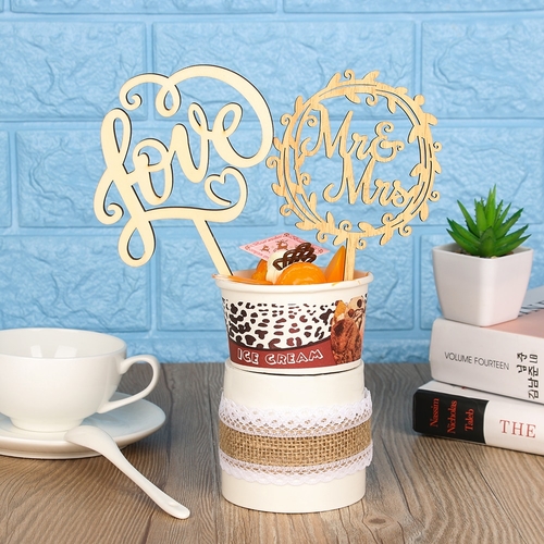 1PC Vintage Laser Cut Wooden Letters Cake Topper