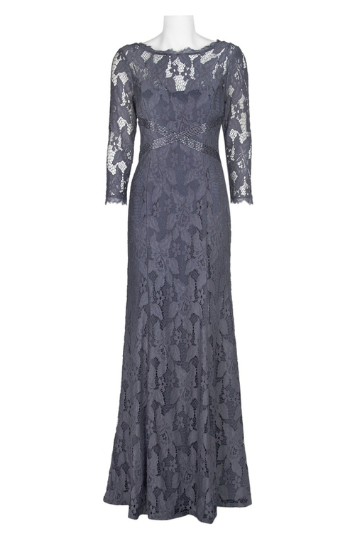 Adrianna Papell Boat Neck Long Sleeve Illusion Zipper Back Embellished