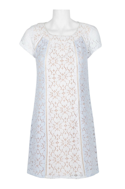 NANETTE Nanette Lepore Scoop Neck Short Sleeve Illusion Floral Lace