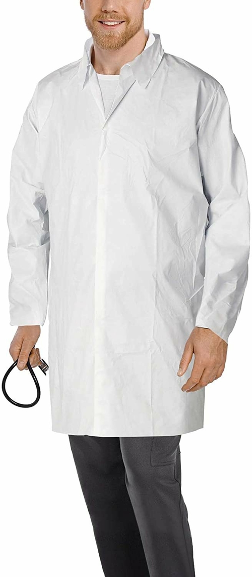 Pack of 10 Lab Coats. White Large Unisex Disposable Microporous