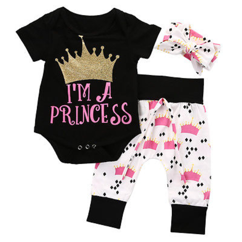 Newborn Baby Girls Letter Crown Tops Romper