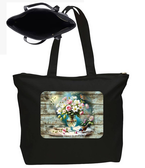 Flowers in a Vase large New Zipper Tote Bag