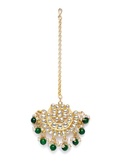 Gold Plated Ethnic Matte Finish Traditional Kundan Studded Maang Tikka