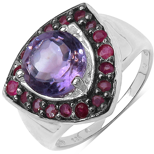 2.52 Carat Genuine Amethyst & Ruby .925 Sterling Silver Ring