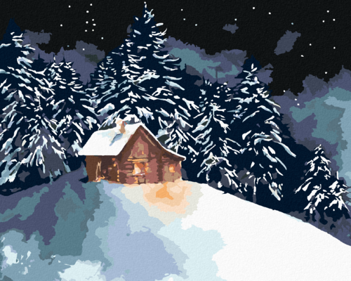 Paint by Numbers - FOREST CABIN ON A SNOWY HILL
