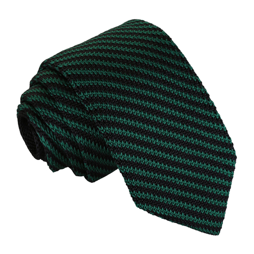 Diagonal Stripe Knitted Slim Tie - Black & Green