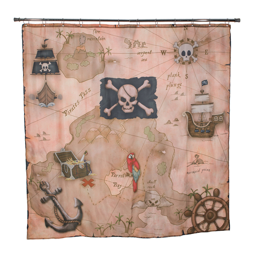 Borders Unlimited 70020 Pirates Treasure - Map Shower Curtain