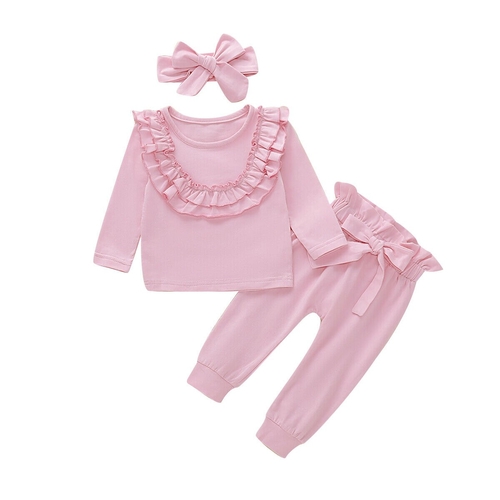 3Pcs Newborn Baby Girl Clothes Sets Pink Ruffle