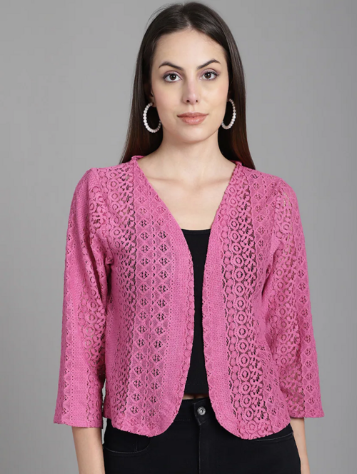 Pink Self Design Cotton Blend Shrug(SizeXL)(ColorPink)